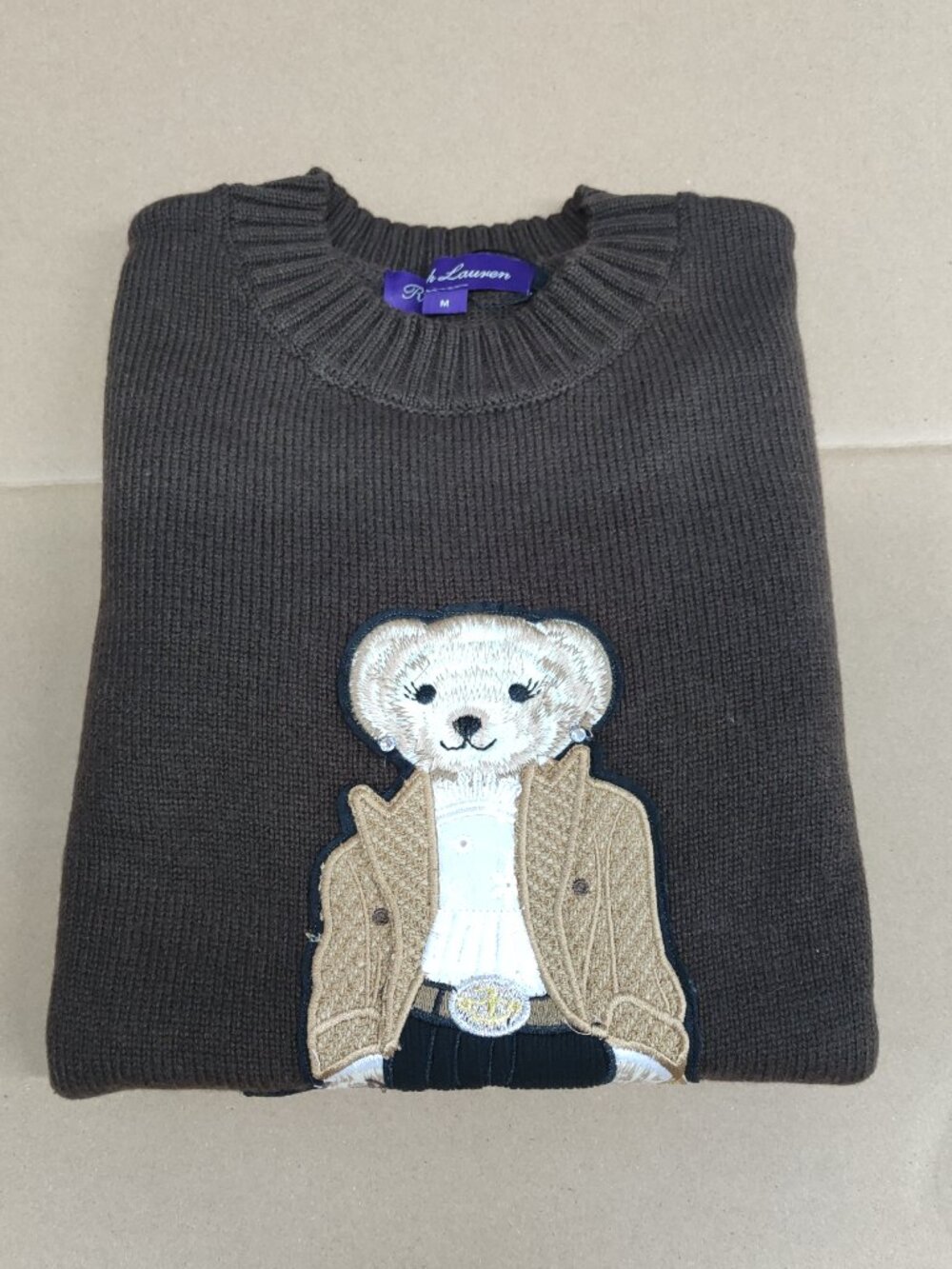 Ralph Lauren Polo Bear Brown Crewneck Knit Sweater - Picture 4 of 8